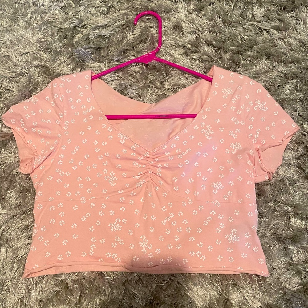 Womens Pink/White Flower Crop Top